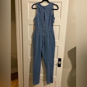 NWT Denim Blvd Los Angeles Jean Zip Up Banded Tie Waist Jumpsuit